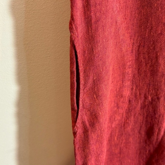 FLAX Petite Sz L Dress Aline Pockets 100% Linen Midi Length Unlined - Picture 4 of 7